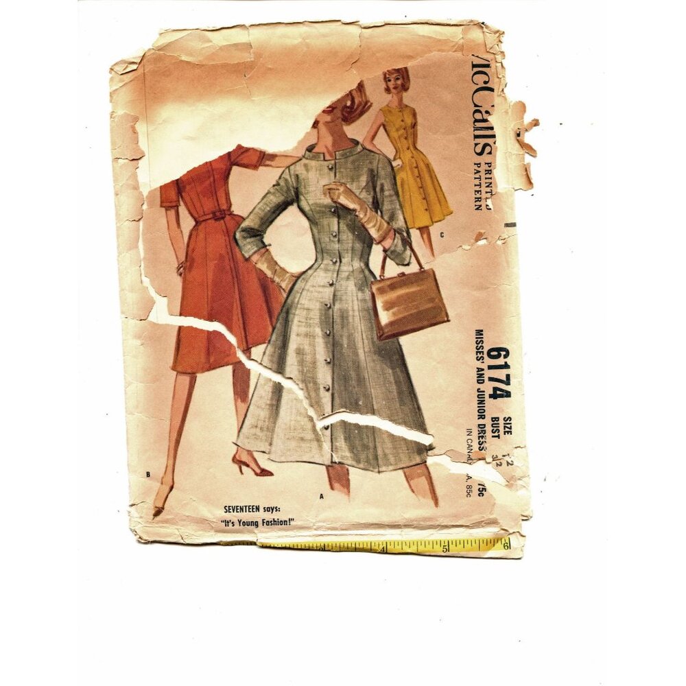 Vintage McCalls 6174 Misses & Junior Dress Sewing Pattern Size 12 Bust 32